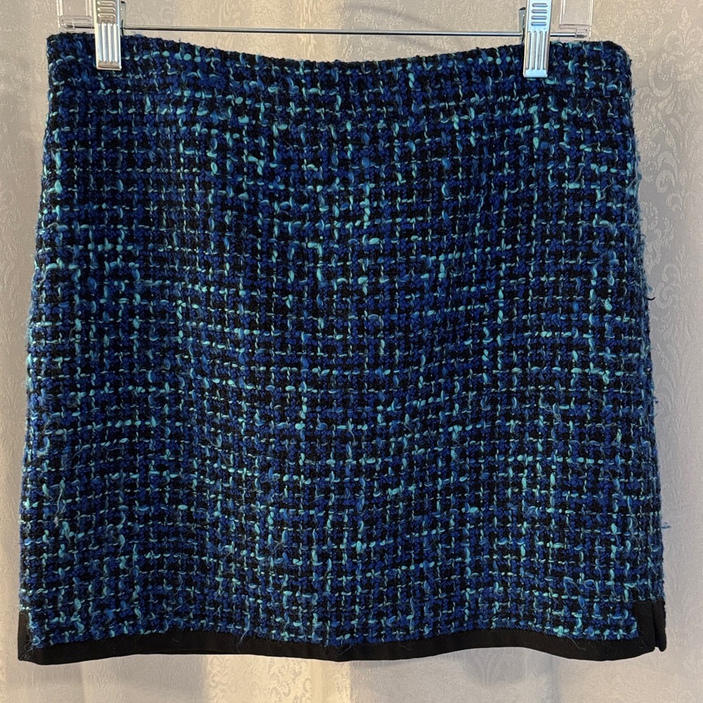 J. Crew Navy and Teal Tweed Mini Skirt Sz: 6